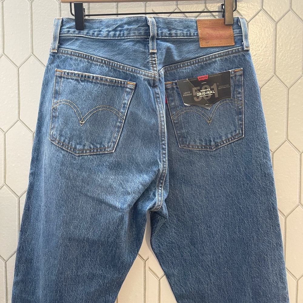 High-Rise Distressed Straight Leg Jeans - Blue - Picture 8 of 14
